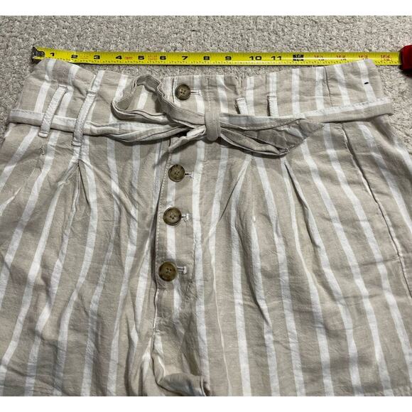 Abercrombie & Fitch Linen Cotton Button Shorts Womens Medium Tan White Stripes - Picture 4 of 11